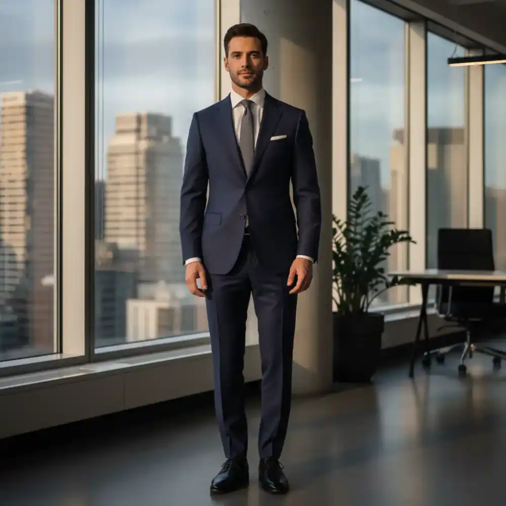 Navy blue business suit