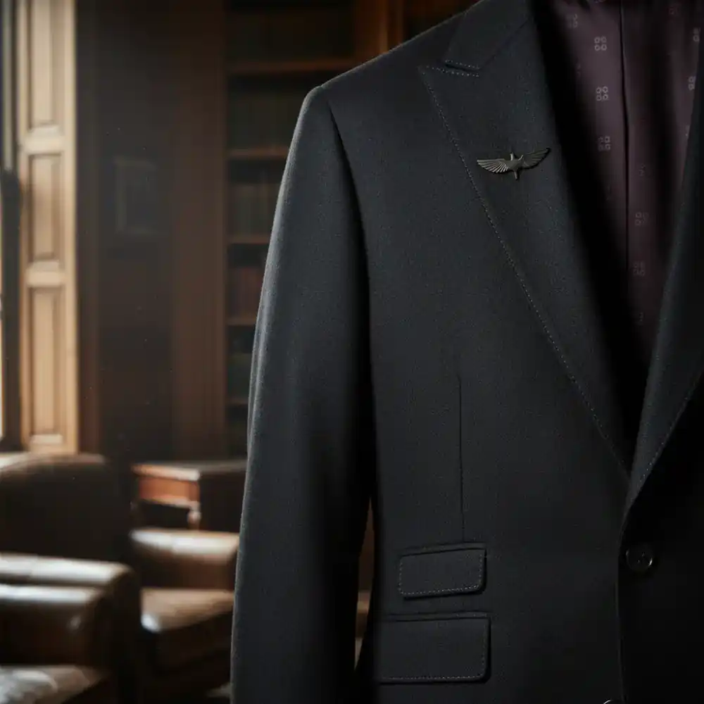 Dark bespoke suit detailing