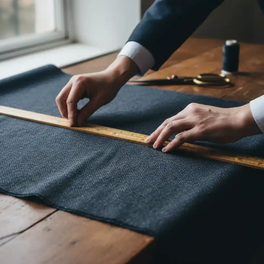 Close up of fabric being measured