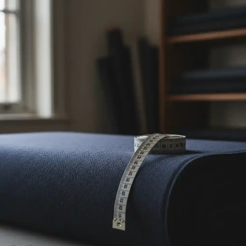 Measuring tape resting on dark fabric