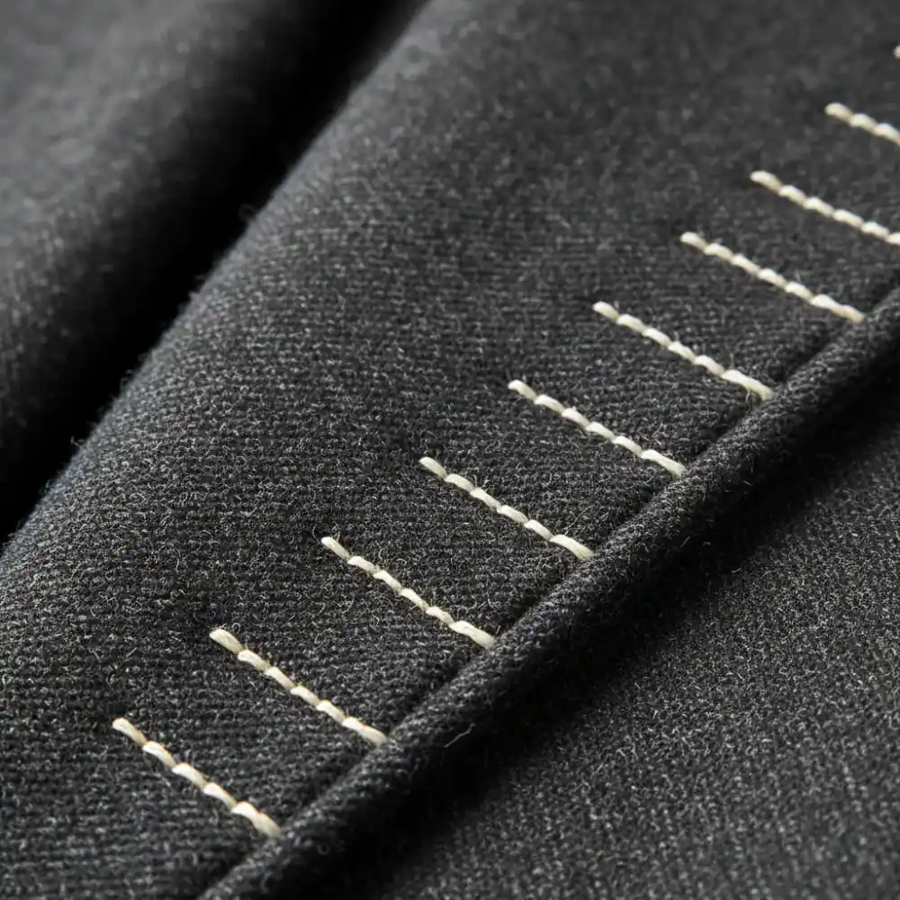 Close up of premium wool fabric and stitching