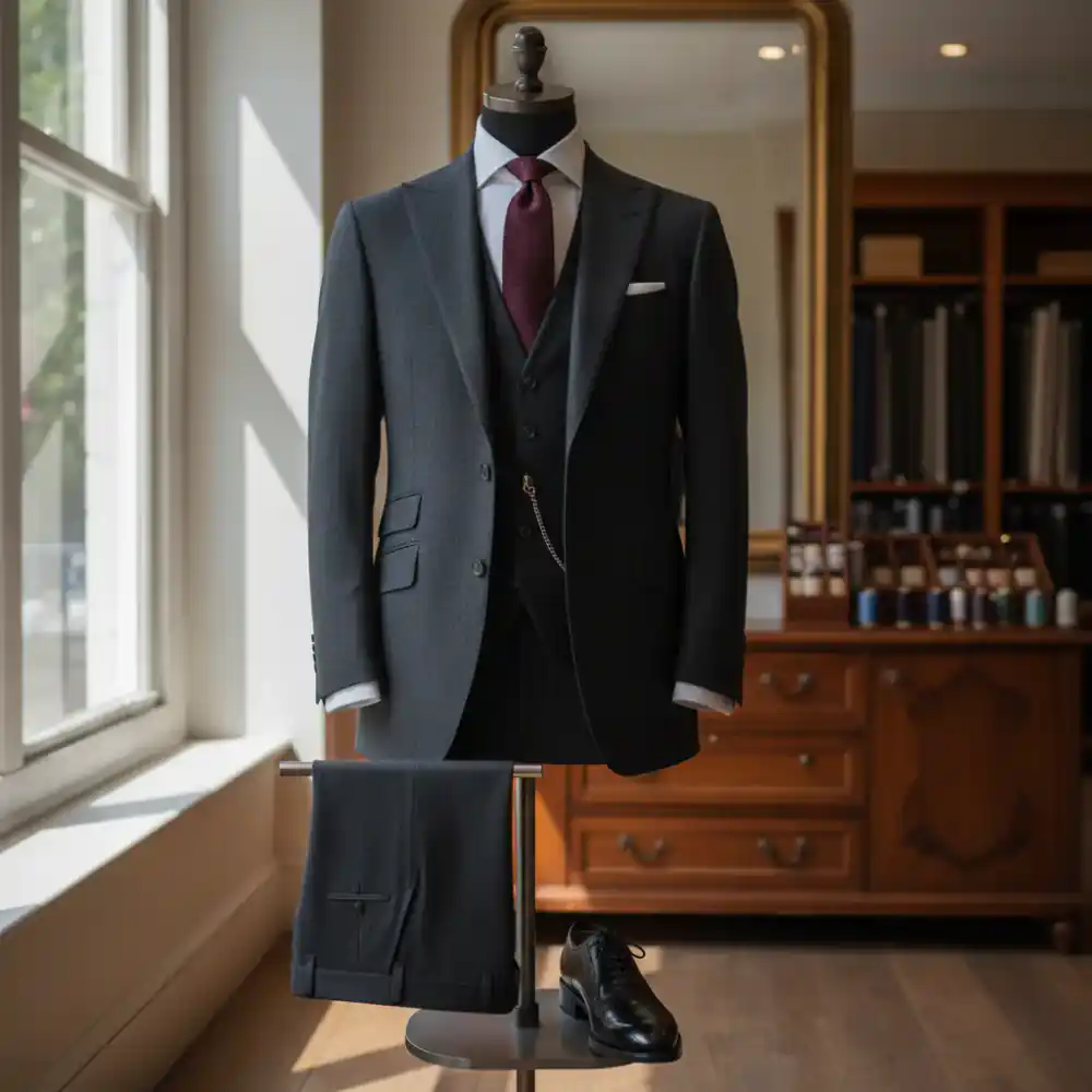 A completed bespoke suit on a mannequin