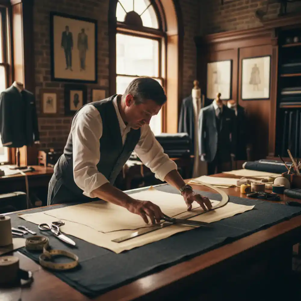 Tailor working on a bespoke suit pattern